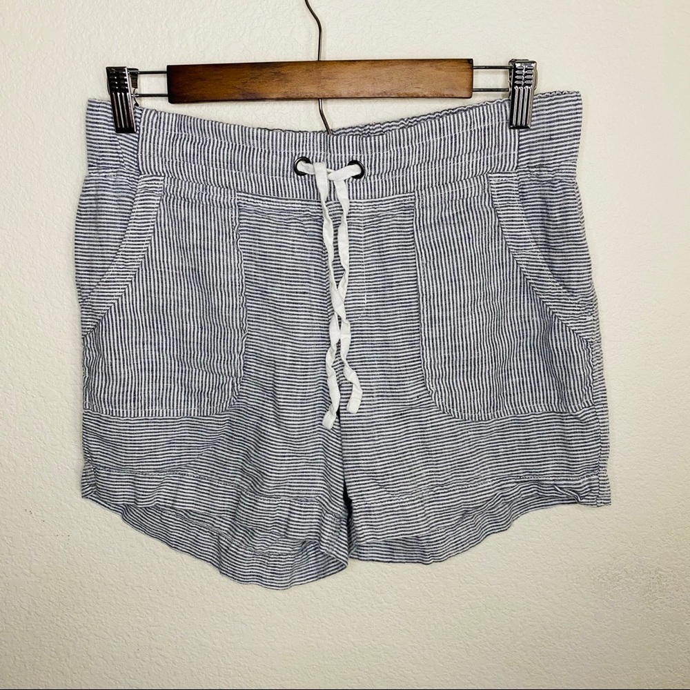 Athleta Linen Striped Blue & White Shorts Size:6